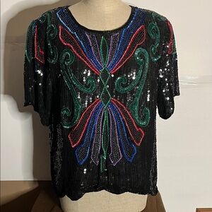 😄100% silk beaded vintage glamour colourful elegant statement party dazzle